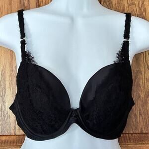 Deja Day Sophia Black Lace Plunge Underwire Bra NWOT 36D Black